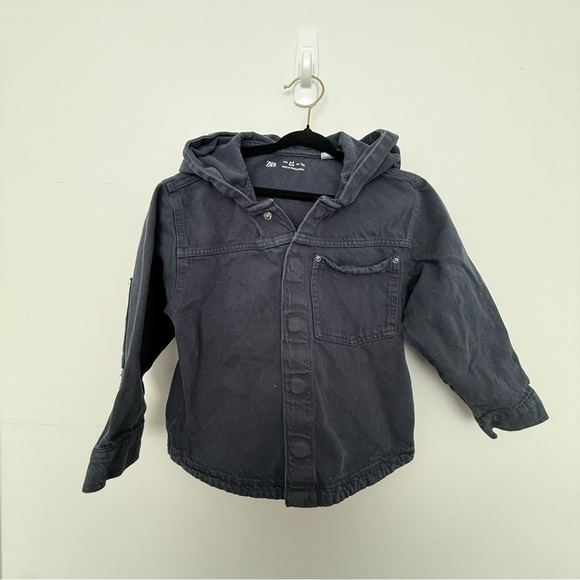 Zara Other - Zara Kids Charcoal Hooded Jean Jacket